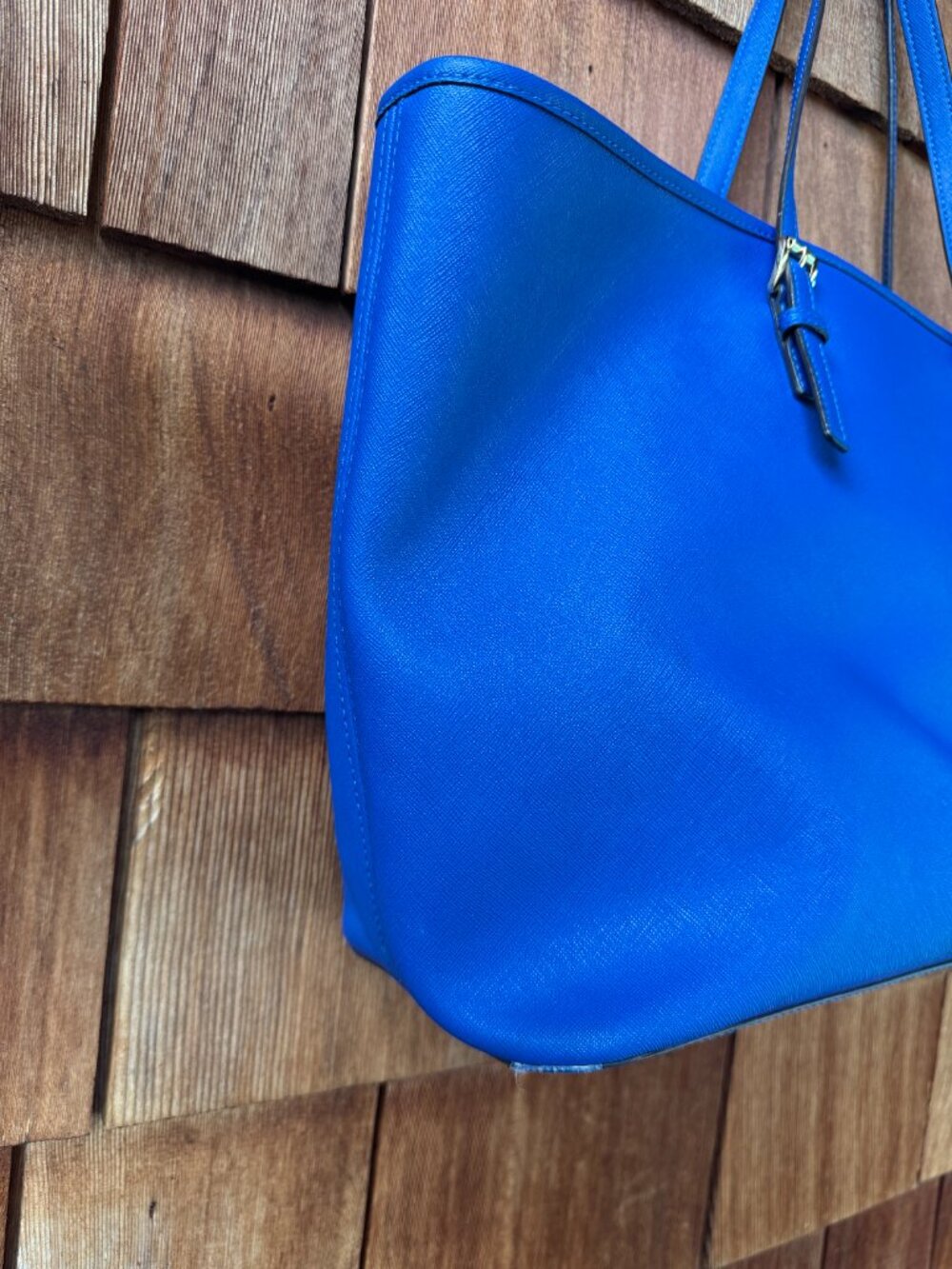 Michael Kors Jet Set Travel Large Top Zip Leather Royal Blue Tote Bag w/Charm - Picture 10 of 16